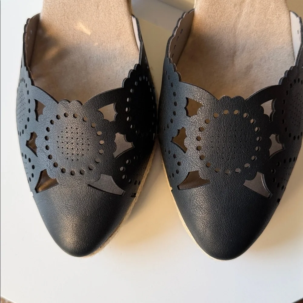 Rialto Espadrille Wedge Sandals floral laser cut adjustable ankle strap Like New